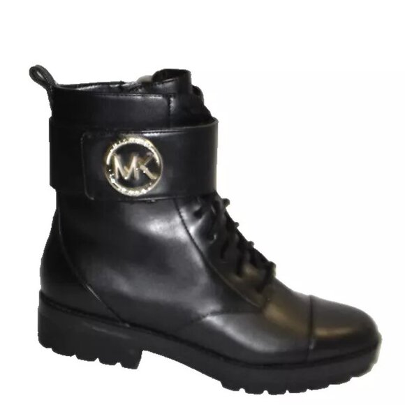 New! Michael Kors Womens TATUM Leather Ankle Combat Boots Black Size 9 M DD422 - Picture 1 of 6
